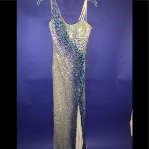 Full length sequins and rhinestone prom dress
